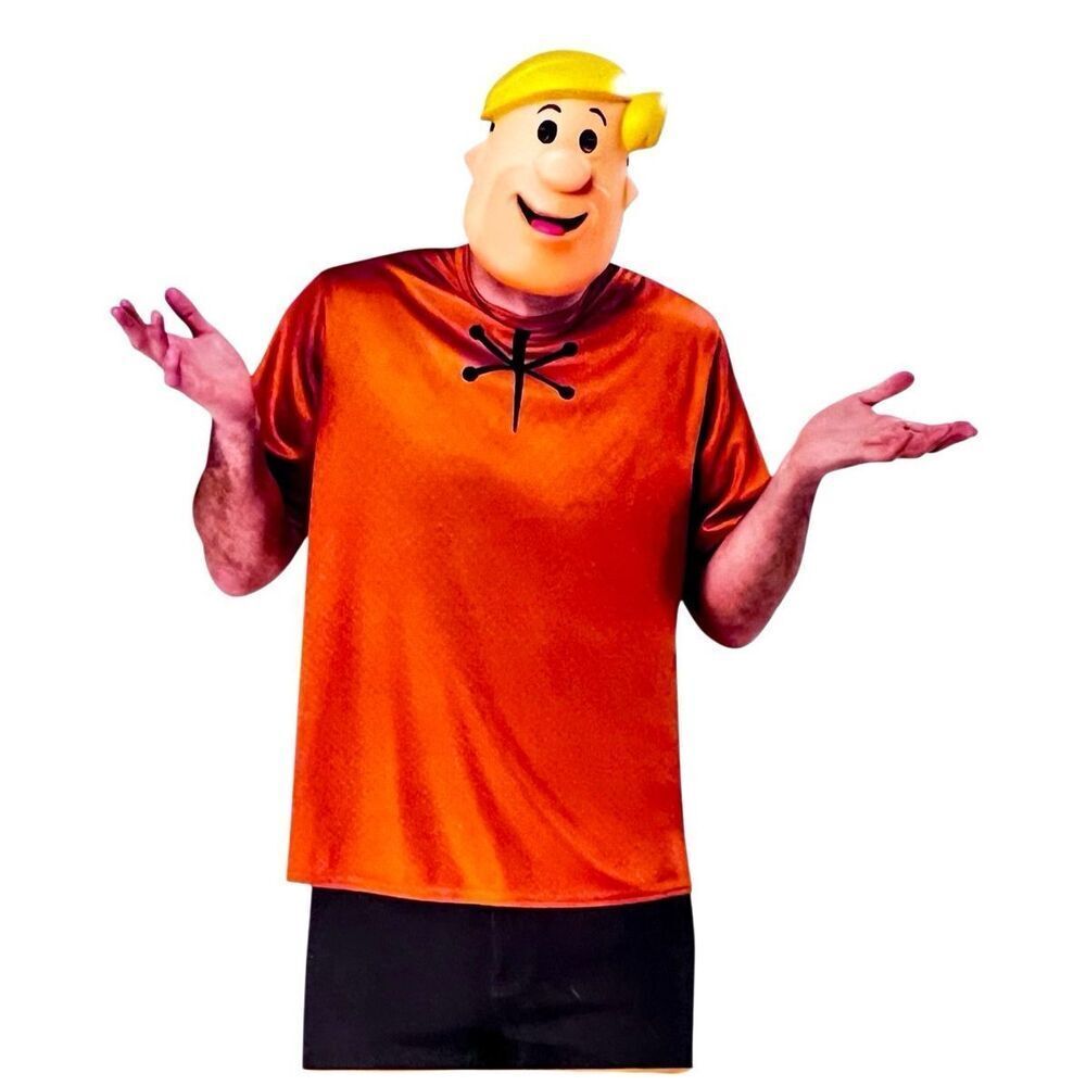 Ben Cooper Flintstones Barney Rubble Costume Featuring Barney Mask & Shirt NIB